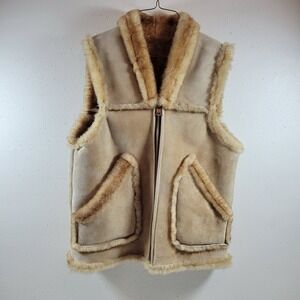 NWOT Vintage Men's Shearling Sheepskin Vest Handmade Size Medium Beige
